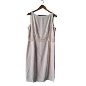 Talbots Ivory Boat Neck Sleeveless Sheath Dress with Silk Ruffle Waist - Size 12